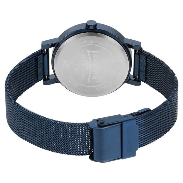 Sonata 8174QM01 Women Quartz Analog Blue Dial Stainless Steel Watch