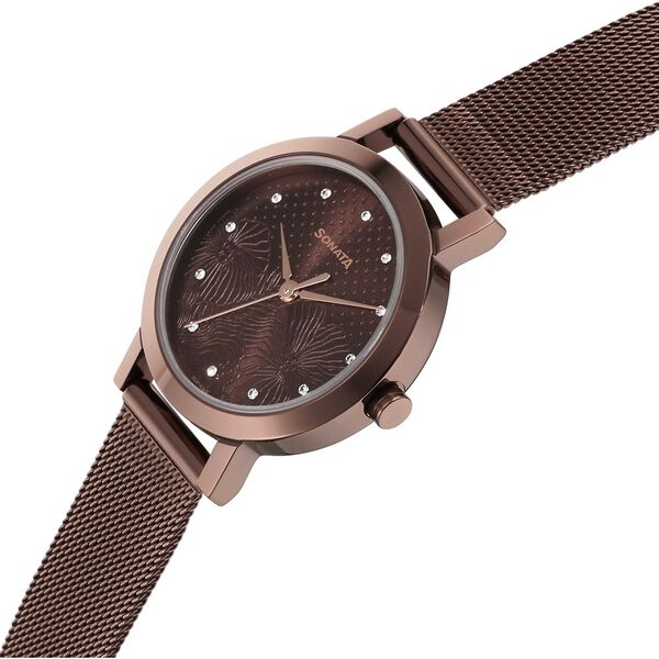 Sonata 8174QM02 Women Quartz Analog Brown Dial Stainless Steel Strap Watch
