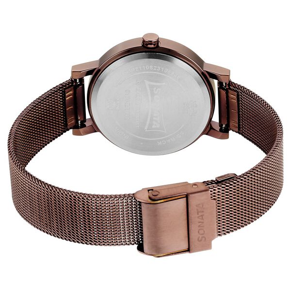 Sonata 8174QM02 Women Quartz Analog Brown Dial Stainless Steel Strap Watch