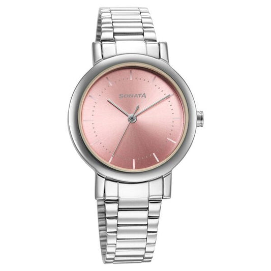 Sonata 8174SM03 Ladies Pink Dial Stainless Steel Quartz Analog Watch