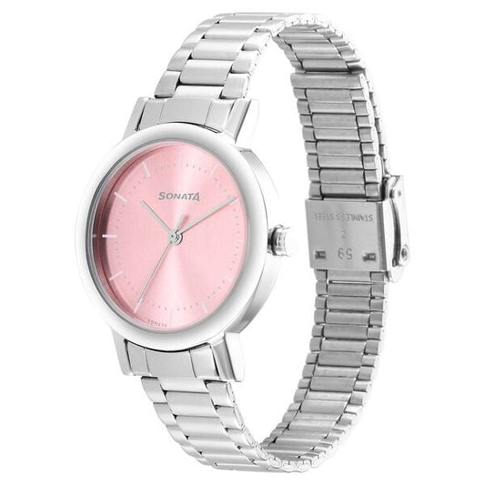 Sonata 8174SM03 Ladies Pink Dial Stainless Steel Quartz Analog Watch