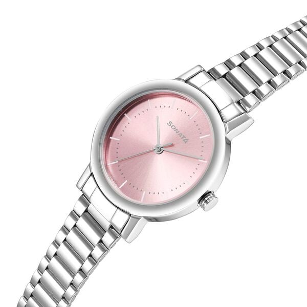 Sonata 8174SM03 Ladies Pink Dial Stainless Steel Quartz Analog Watch