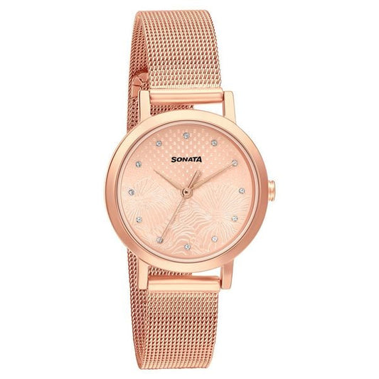 Sonata 8174WM02 Linnea Quartz Analog Rose Gold Dial Rose Gold Stainless Steel Strap Women's Watch