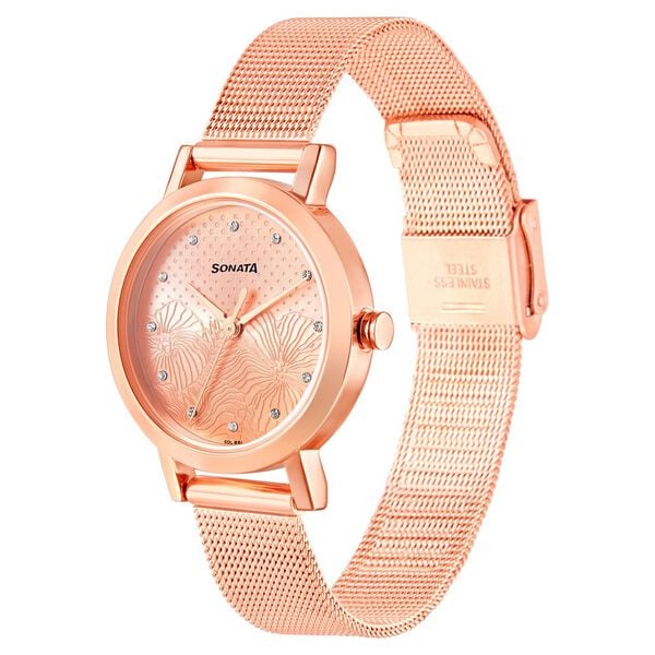 Sonata 8174WM02 Linnea Quartz Analog Rose Gold Dial Rose Gold Stainless Steel Strap Women's Watch