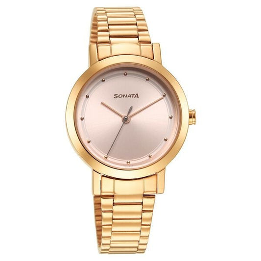 Sonata Essentials 8174WM03 Quartz Analog Pink Dial Rose Gold Stainless Steel Strap Women’s Watch