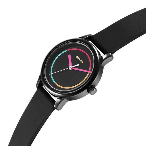 Sonata 8178NP01 Women Quartz Black Dial Black Plastic Strap Analog Watch