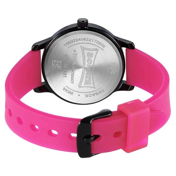 Sonata 8178NP02 Quartz Analog Black Dial Women’s Watch with Pink Plastic Strap