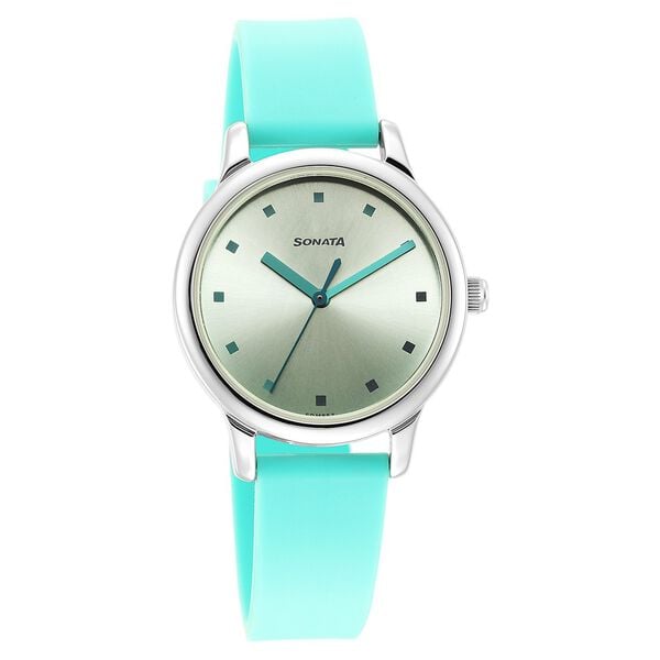 Sonata 8178SP01 Splash Quartz Analog Green Dial Plastic Strap Watch for Women