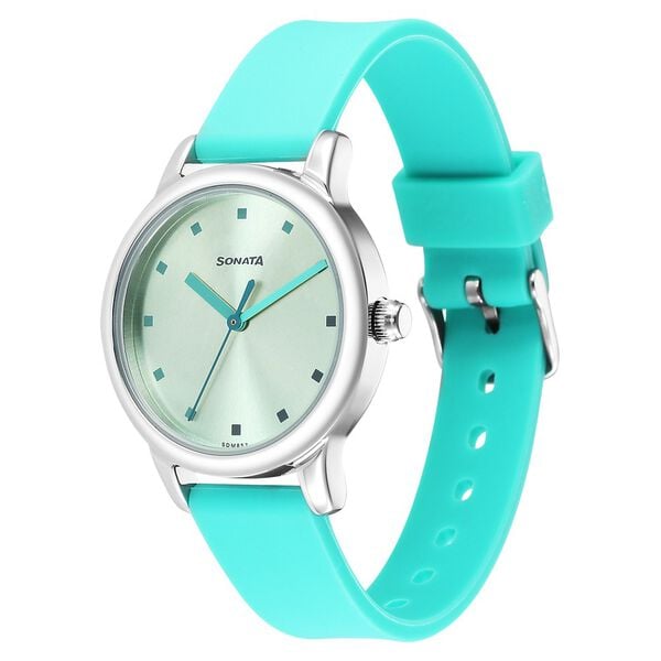 Sonata 8178SP01 Splash Quartz Analog Green Dial Plastic Strap Watch for Women