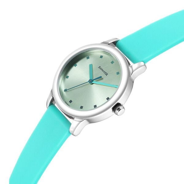 Sonata 8178SP01 Splash Quartz Analog Green Dial Plastic Strap Watch for Women