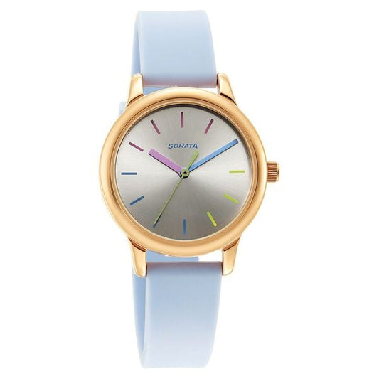 Sonata 8178WP01 Splash Quartz Analog Silver Dial Plastic Strap Watch for Women