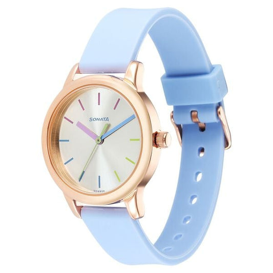 Sonata 8178WP01 Splash Quartz Analog Silver Dial Plastic Strap Watch for Women