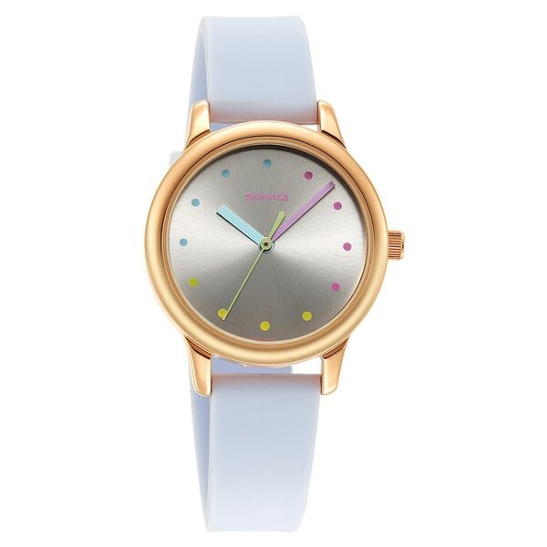 Sonata 8178WP03 Splash Quartz Analog Silver Dial Blue Plastic Strap Watch for Women