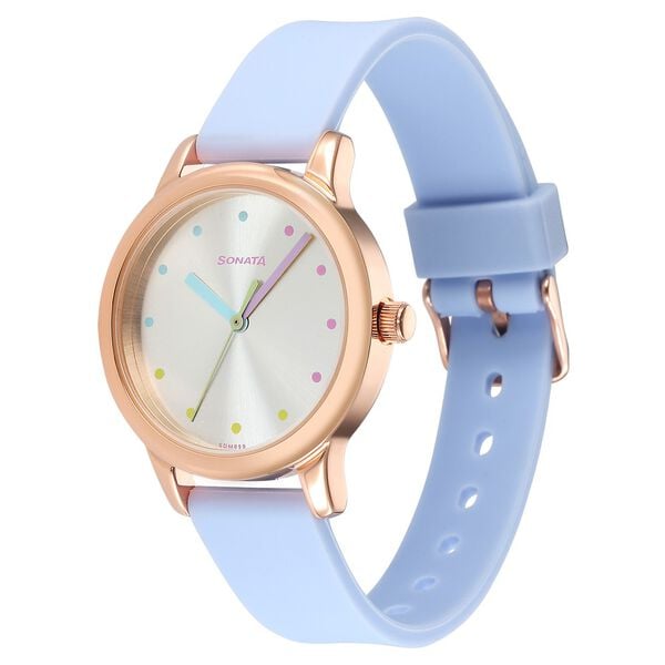 Sonata 8178WP03 Splash Quartz Analog Silver Dial Blue Plastic Strap Watch for Women