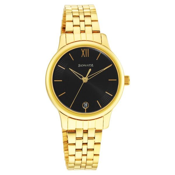 Sonata 8178YM03 Classic Gold Black Dial Women’s Quartz Analog Watch