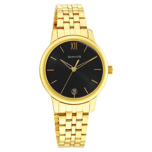 Sonata 8178YM03 Classic Gold Black Dial Women’s Quartz Analog Watch