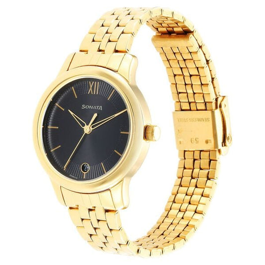 Sonata 8178YM03 Classic Gold Black Dial Women’s Quartz Analog Watch