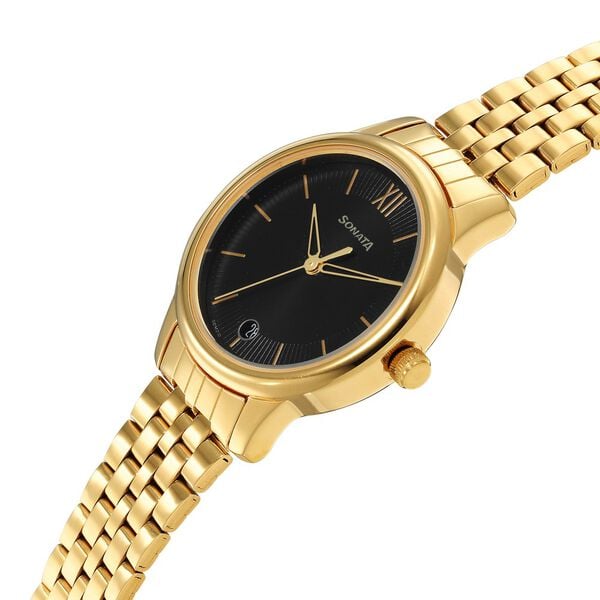 Sonata 8178YM03 Classic Gold Black Dial Women’s Quartz Analog Watch