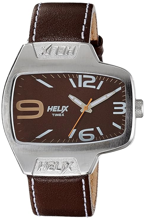 Timex Helix TI020HG0200 Brown dial, brown leather strap analog watch for Men