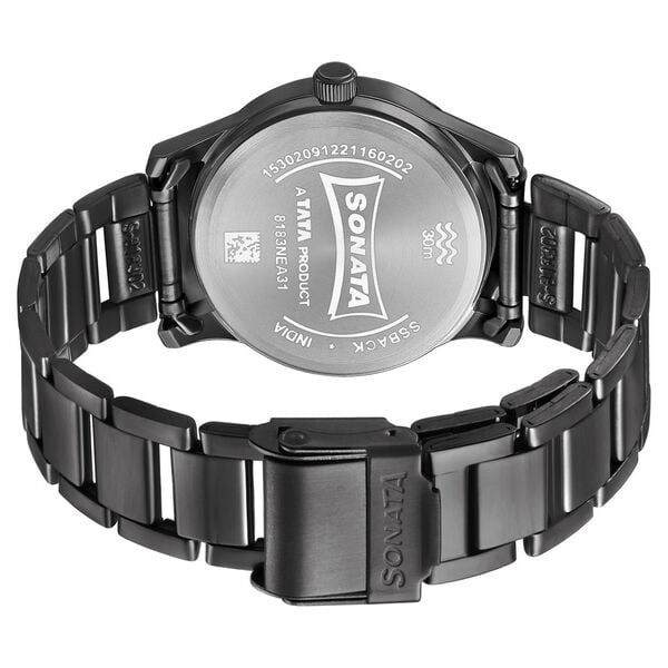 Sonata 8183NM02 Analog Quartz Women Watch with Black Dial and Black Stainless Steel Strap