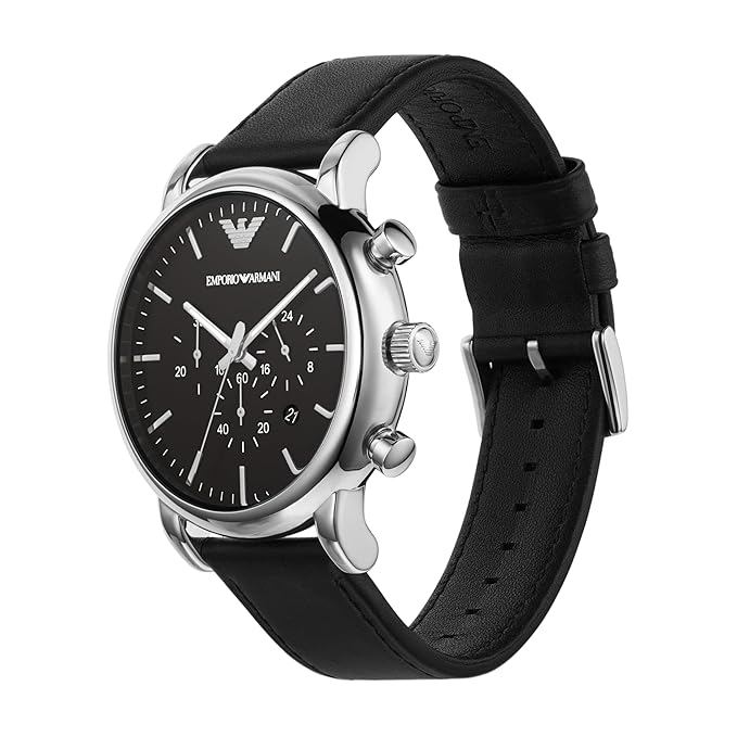 Emporio Armani AR1828 Luigi Men's Black Dial Black Leather Chronograph Watch