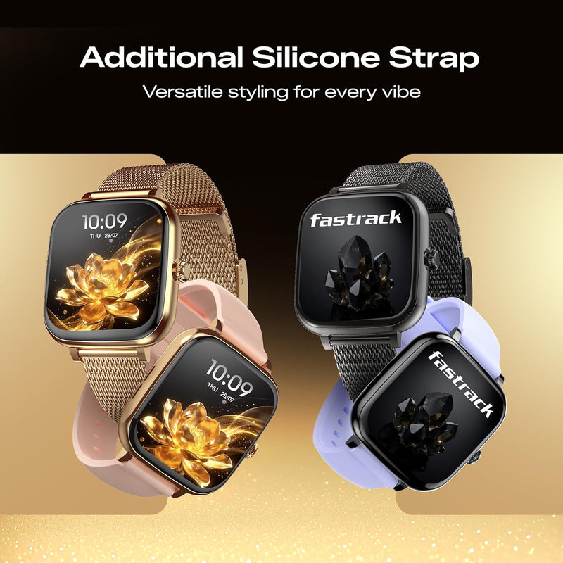 Fastrack 68061NM01K Noir Rizz Smartwatch 1.72" HD Display Bluetooth Calling Black Mesh Metal Strap for Women