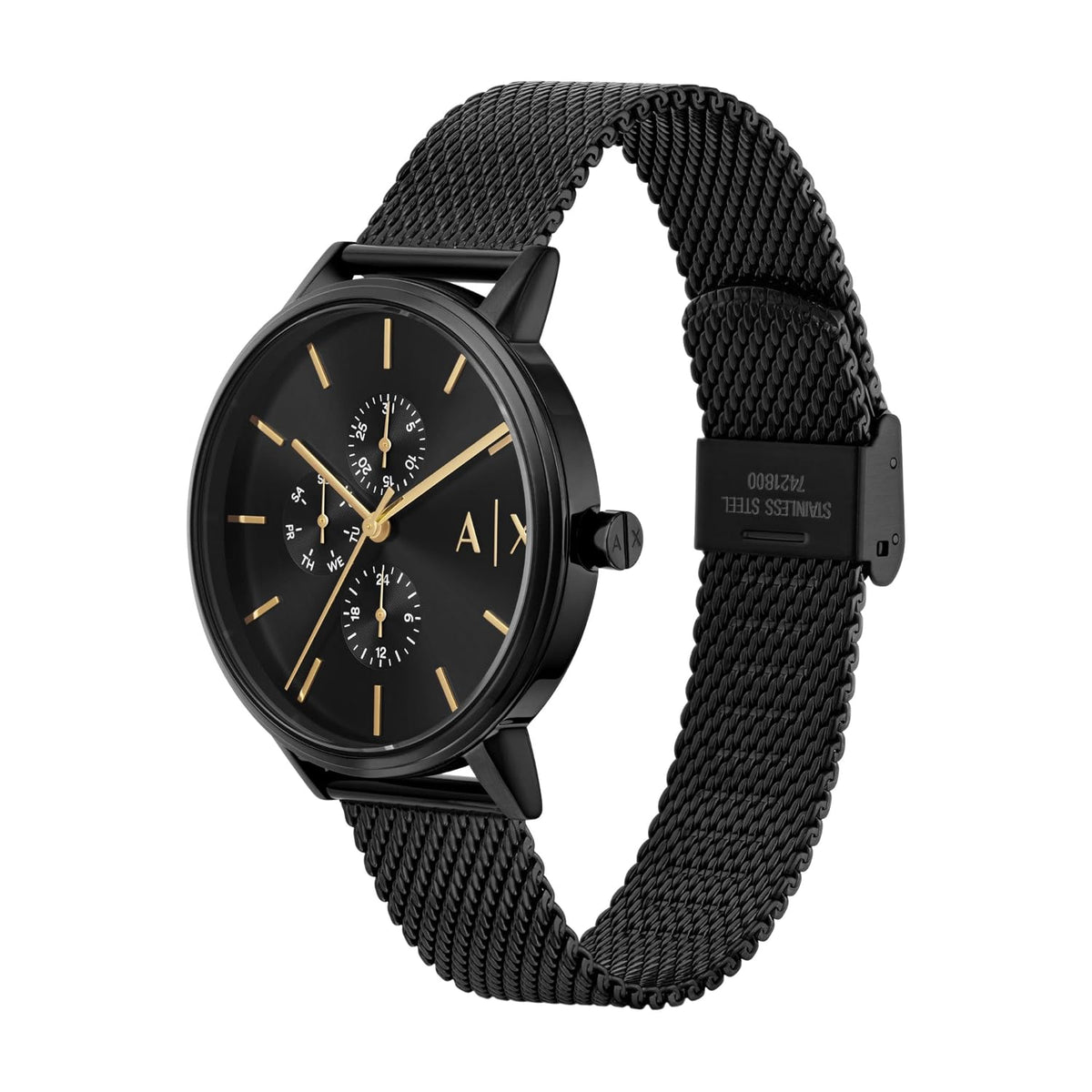 Armani Exchange AX2716I Men's Quartz Multifunction Watch Black Sunray Dial Black Stainless Steel Mesh Bracelet
