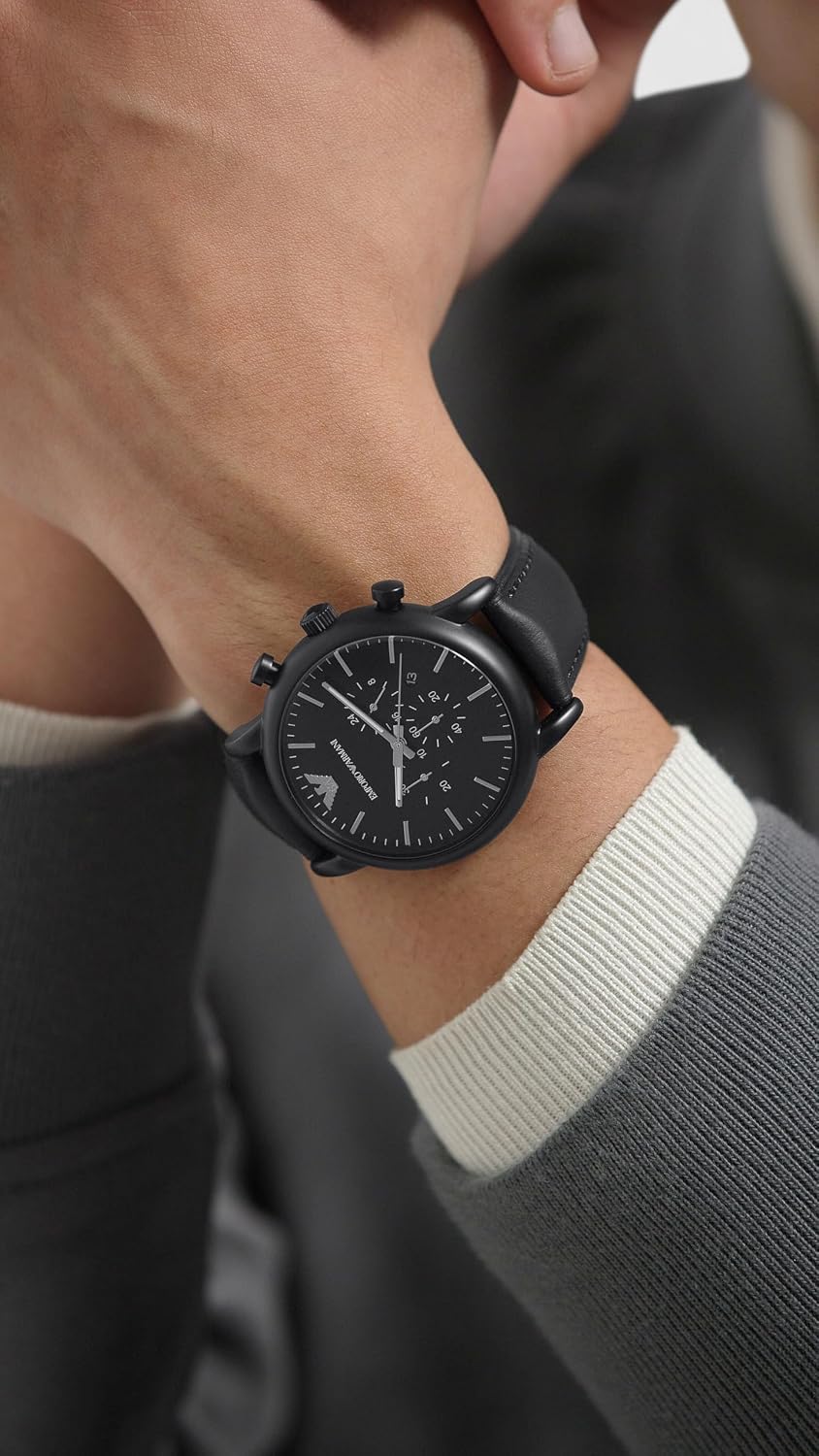 Emporio Armani AR1970I Luigi Men's Black Dial Black Leather Chronograph Watch