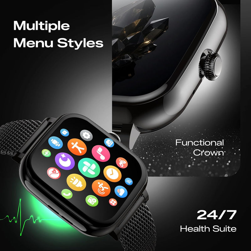 Fastrack 68061NM01K Noir Rizz Smartwatch 1.72" HD Display Bluetooth Calling Black Mesh Metal Strap for Women