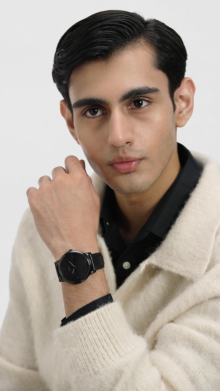 Fossil FS5447 Men's Quartz Analog Watch Black Dial Black Leather Strap