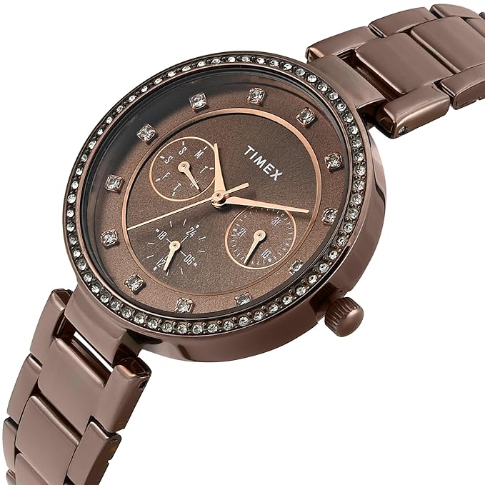 Timex TWEL18722 Women’s Brown Dial Analog Watch with Stainless-Steel Strap
