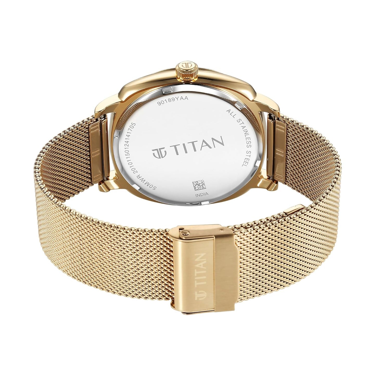 Titan NU90189YM02 Classique Suave Champagne Dial Multifunction Men's Gold Stainless Steel Mesh Watch