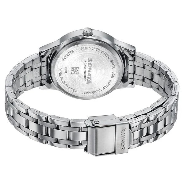 Sonata 8202SM01W Ease Quartz Analog Pink Dial Silver Stainless Steel Women's Watch