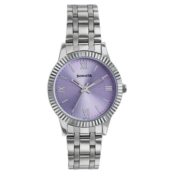 Sonata 8202SM03W Ease Quartz Analog Pink Dial Silver Stainless Steel Women's Watch