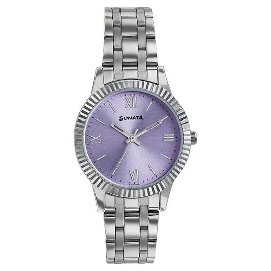 Sonata 8202SM03W Ease Quartz Analog Pink Dial Silver Stainless Steel Women's Watch