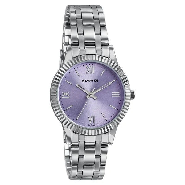 Sonata 8202SM03W Ease Quartz Analog Pink Dial Silver Stainless Steel Women's Watch