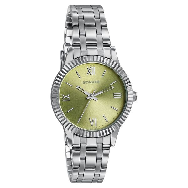 Sonata 8202SM06W Ease Quartz Analog Green Dial Silver Stainless Steel Women's Watch