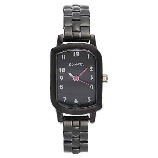 Sonata 87001NM01 Elegant Women’s Black Dial Stainless Steel Analog Watch