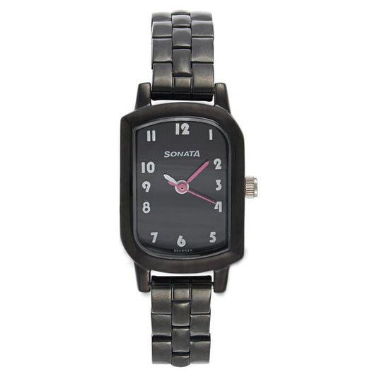 Sonata 87001NM01 Elegant Women’s Black Dial Stainless Steel Analog Watch