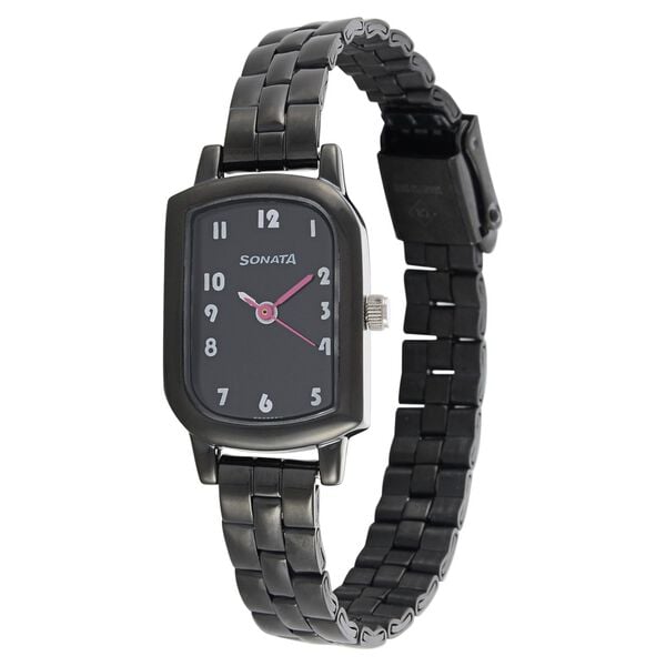 Sonata 87001NM01 Elegant Women’s Black Dial Stainless Steel Analog Watch