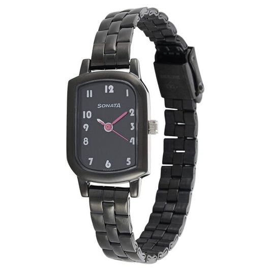 Sonata 87001NM01 Elegant Women’s Black Dial Stainless Steel Analog Watch