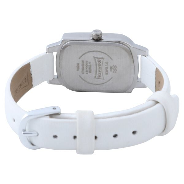 Sonata 87001SL02 Analog Quartz Women Watch with Pink Dial & White Leather Strap