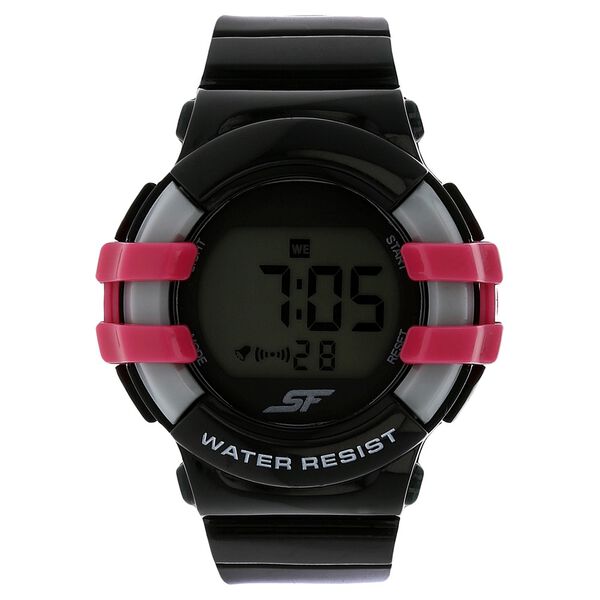 Sonata 87017PP01 SF Digital Dial Black Plastic Strap Watch for Women