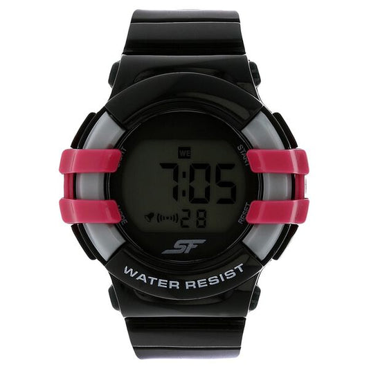 Sonata 87017PP01 SF Digital Dial Black Plastic Strap Watch for Women
