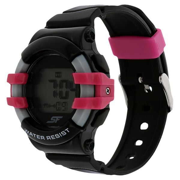 Sonata 87017PP01 SF Digital Dial Black Plastic Strap Watch for Women