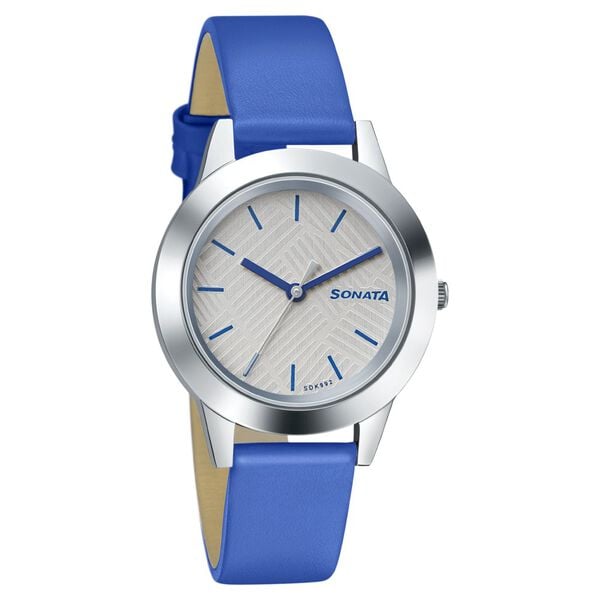 Sonata 87019SL15 Quartz Analog White Dial Blue Leather Strap Watch for Women – Silver/Blue