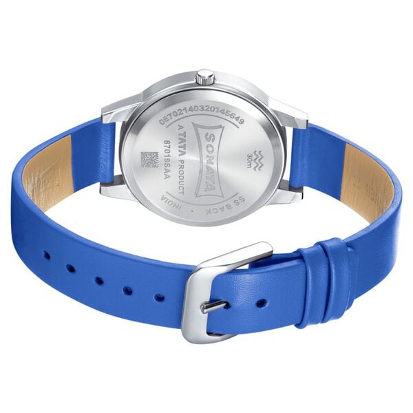 Sonata 87019SL15 Quartz Analog White Dial Blue Leather Strap Watch for Women – Silver/Blue