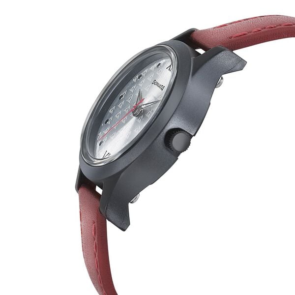 Sonata 87030PL01W Quartz Analog Silver Dial Women’s Watch with Red Leather Strap