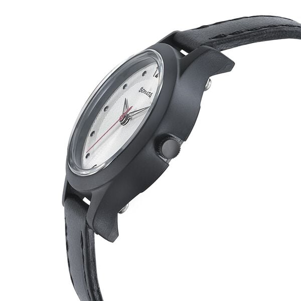 Sonata 87030PL03W Quartz Analog Silver Dial Women’s Watch with Black Leather Strap