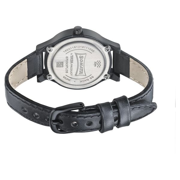 Sonata 87030PL03W Quartz Analog Silver Dial Women’s Watch with Black Leather Strap